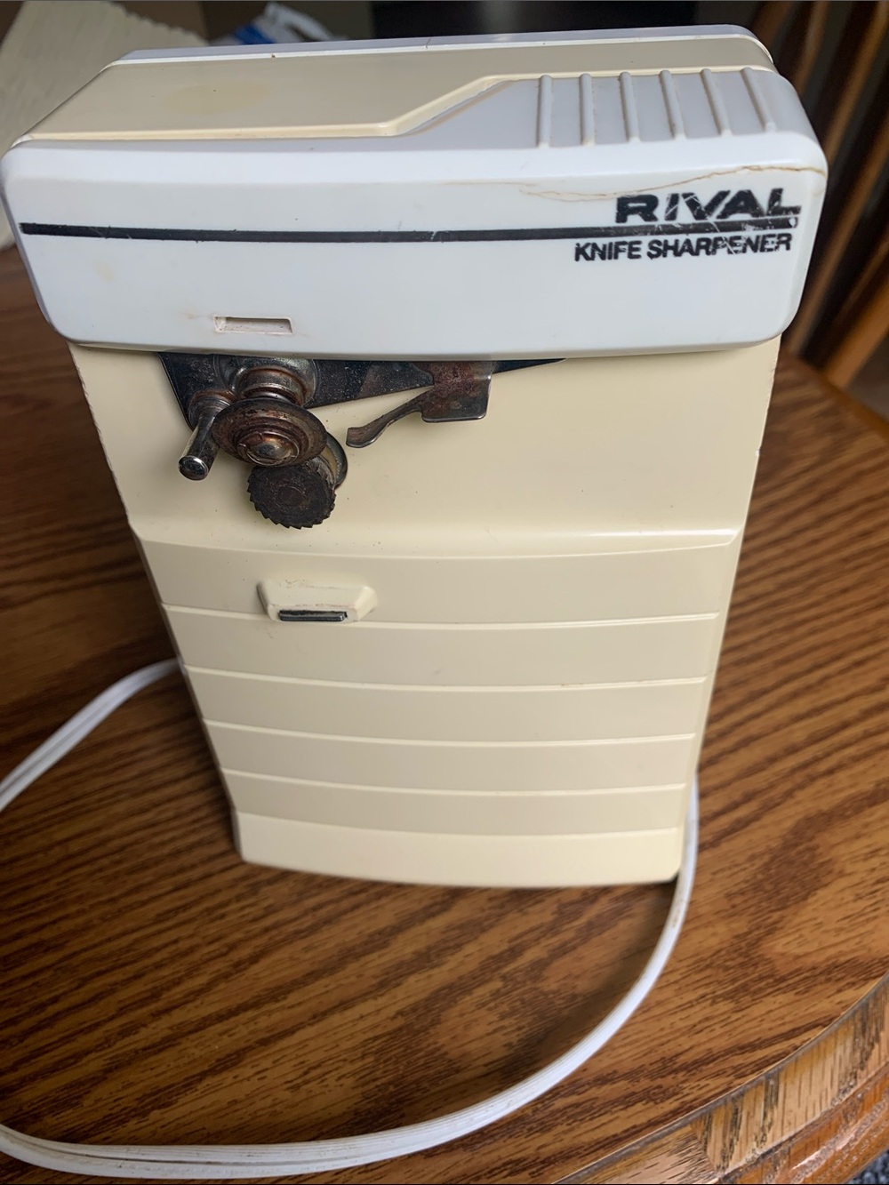 Vintage Rival Can Opener and  Electric Knife Sharpener in Cream & White